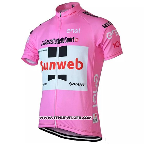 2018 Maillot Ciclismo Sunweb Rose et Blanc Manches Courtes et Cuissard